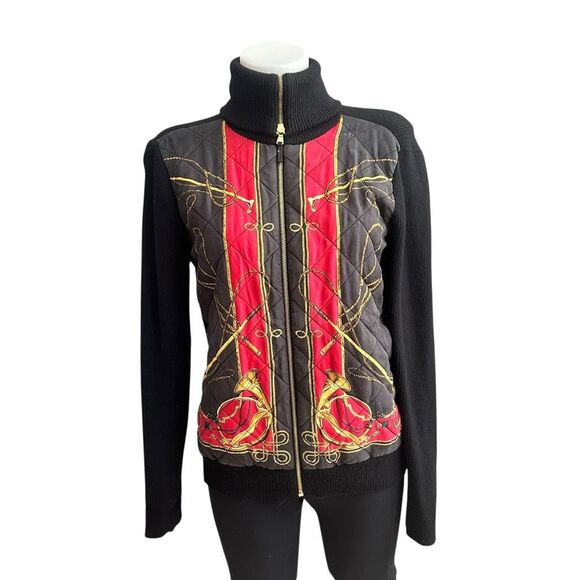 Lauren Ralph Lauren Equestrian Bishop Zip Knit Sweater Silk Wool Blend sz Large‎ - Picture 1 of 11